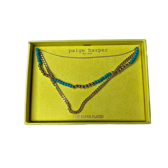 Paige Harper Turquoise Gold Circle Beaded Necklace Fine Silver Plated New in box - Picture 4 of 4